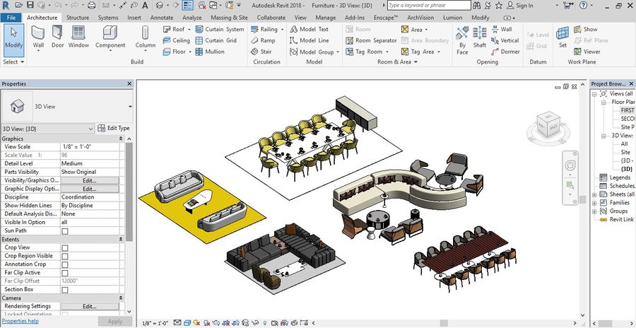 mobiliario en revit